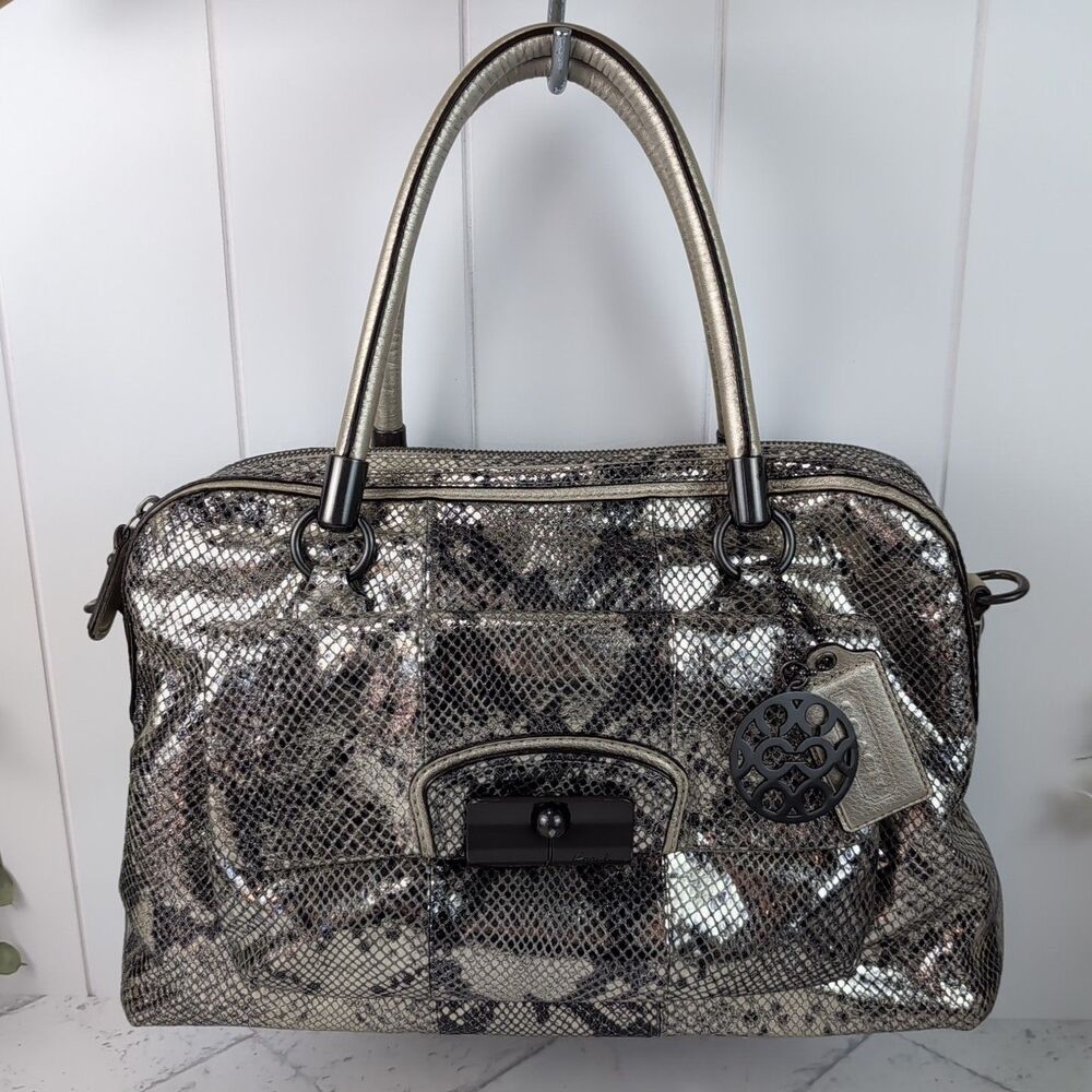 Vintage Coach Kristin Metallic Python Large Satchel Handbag Purse